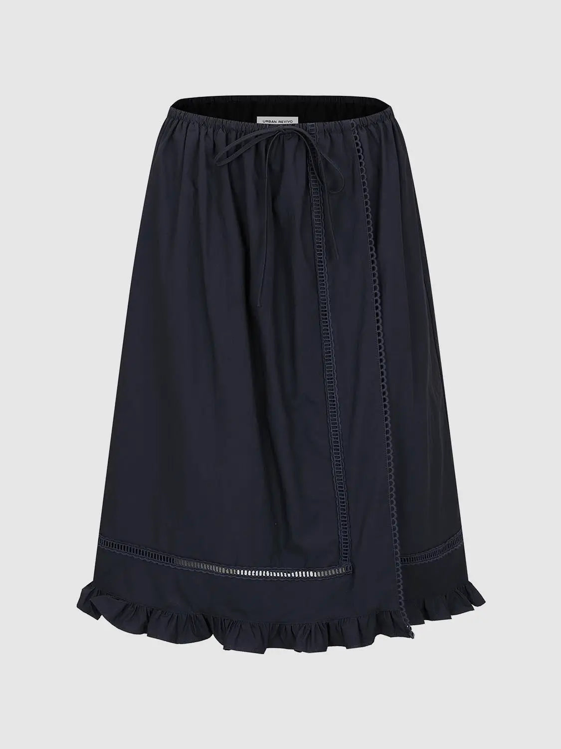 A-Line Skirt by Urban Revivo in navy with drawstring waist and ruffled hem