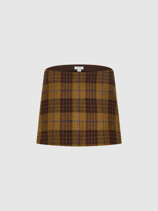 Checked Straight Hem A-line Mid-rise Mini Wool Blend Skirt