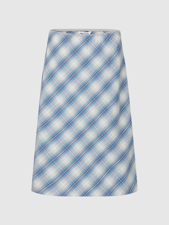 Checked A-Line Cotton Midi Skirt