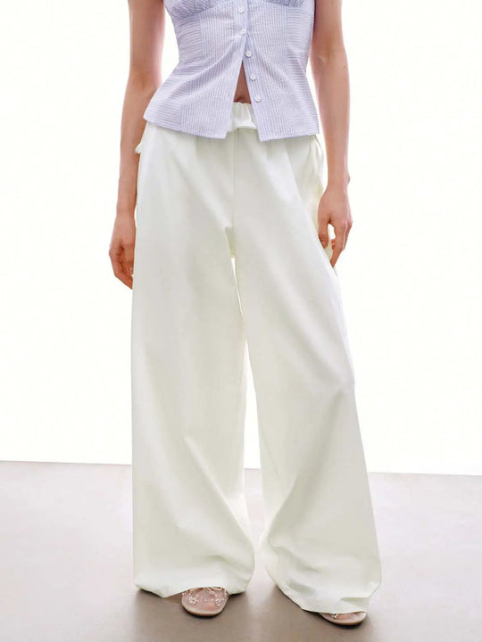 Cotton Blend Wide Leg Pants With Ruffle Hem
