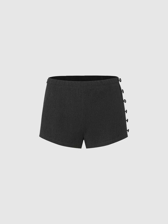 Polyester Viscose Elastane Side Button Detail Shorts