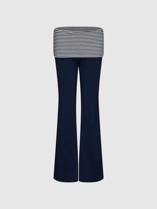 Cotton Striped Waistband Wide-Leg Pants