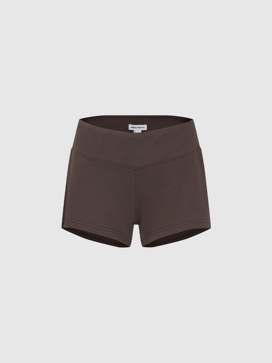 Solid High-waisted Curved Seam Stretch Shorts