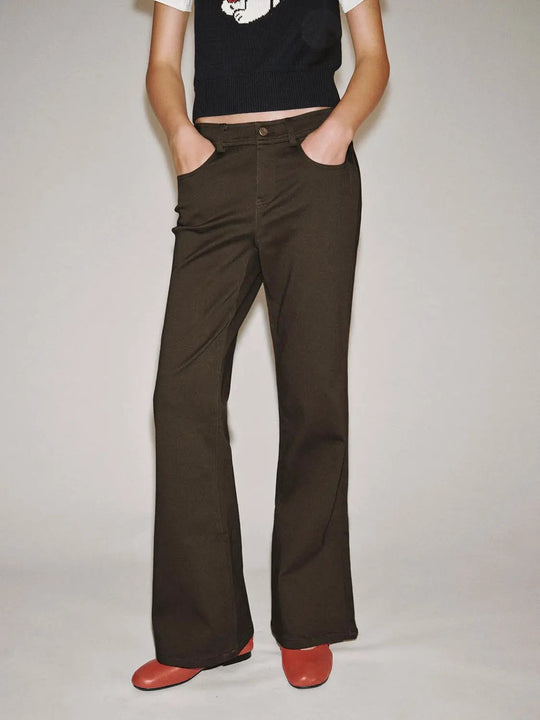 Thick High-waisted Flare Cotton Blend Pants
