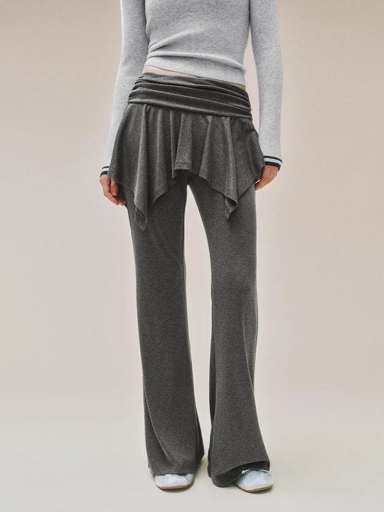Wrap Waist Dark Grey Layered Flared Pants