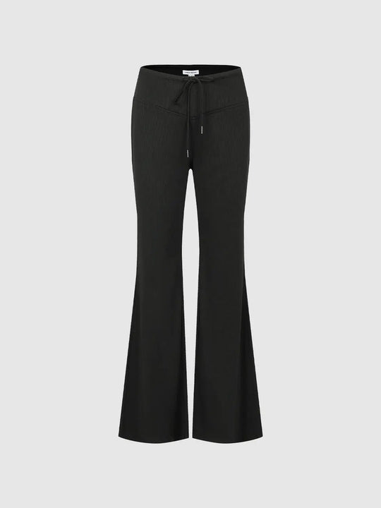 Ribbed Knit Drawstring Waist Flare Pants