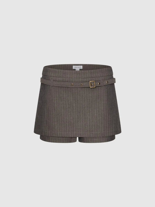 Tailored Belted Striped Mid-rise Wide-leg Shorts
