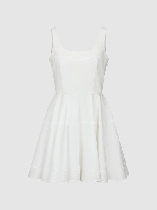 U-Neck Contrast Trim Strappy Pleated A-Line Midi Dresses