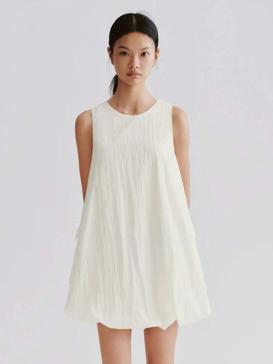 White Cotton Blend Crew Neck Sleeveless A Line Midi Dresses