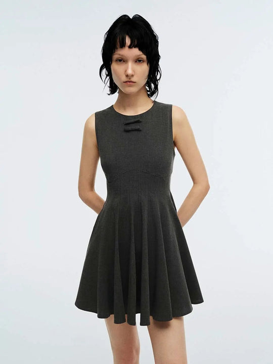 Cotton-Blend A-Line Dress With Bow Detail Sleeveless Midi Dresses