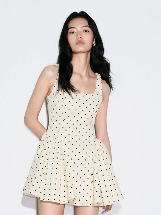 Polka Dot Strappy A-Line Midi Dresses Summer Party