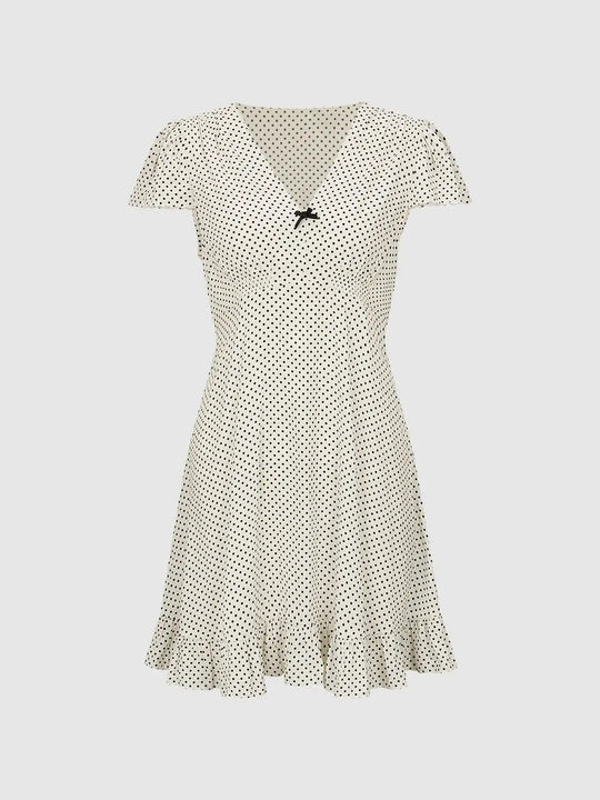 Polka Dot Viscose Flutter Sleeves A-Line Midi Dresses