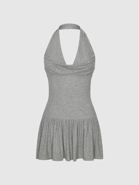 Viscose Elastane Blend Thin Stretch Halter Skinny-Fit Mini Dresses
