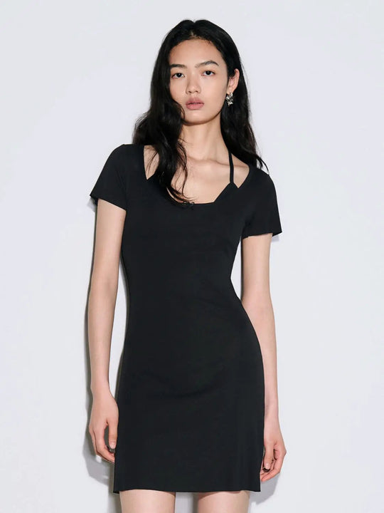 Cotton With Elastane Stretch Halter Neck Bow A-Line Midi Dress