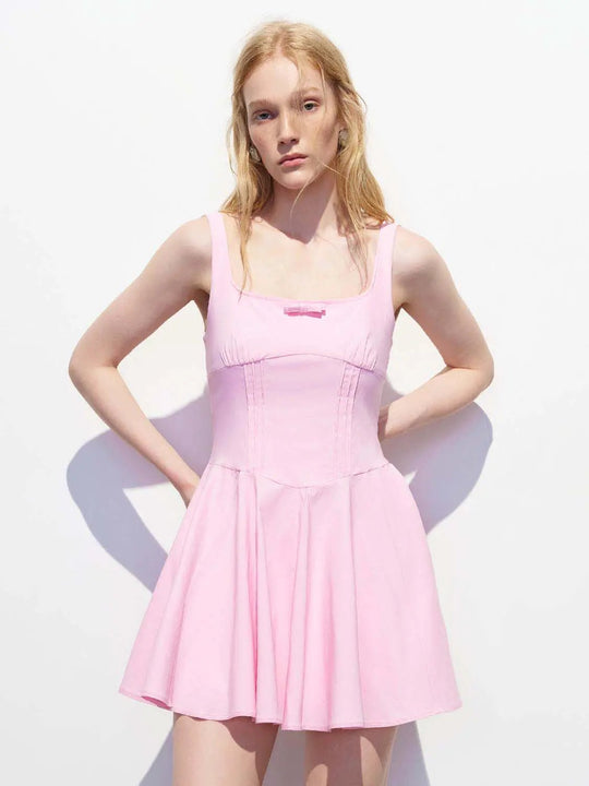 Rayon Blend Seam Detailing A-Line Mini Dress