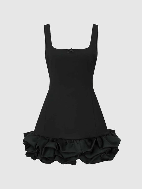 Black Fitted Bodice With Ruffled Hem Dress