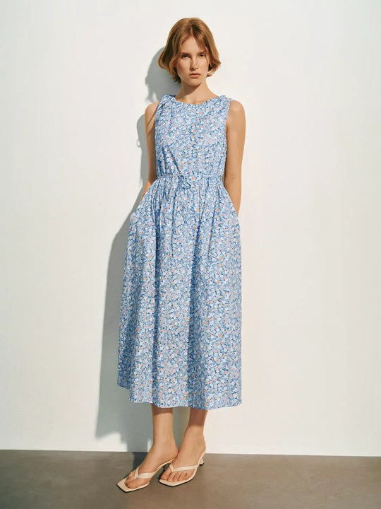 Delicate A-line Floral Midi Cotton Dress