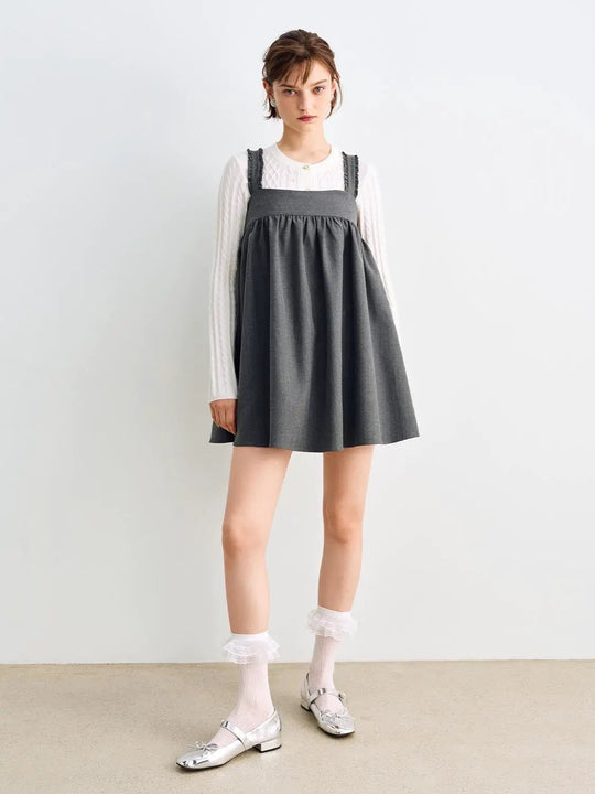 Ruffle Strap Gathered Waist A-Line Dress