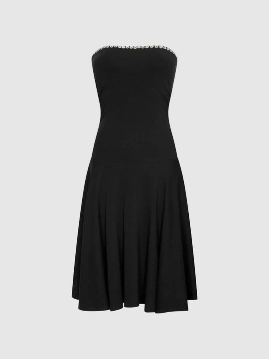 Beaded Trim A-line Cotton Lyocell Blend Dress