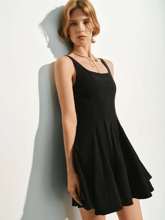 A-line Sleeveless Square Neck Black Dress