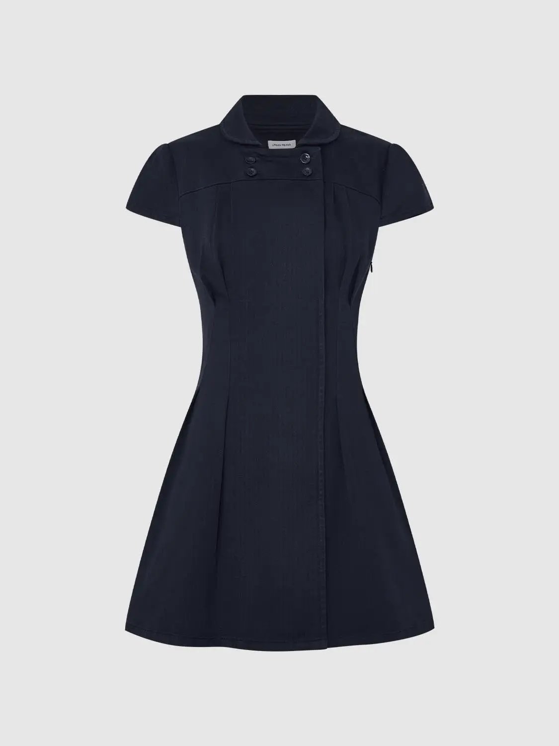 A-Line dress by Urban Revivo Fashion, navy blue with short sleeves and a structured collar with buttons.