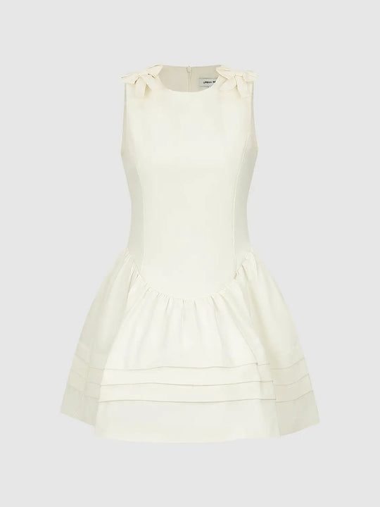 Sleeveless Panelled Shoulder Bow A-Line Mini Dress