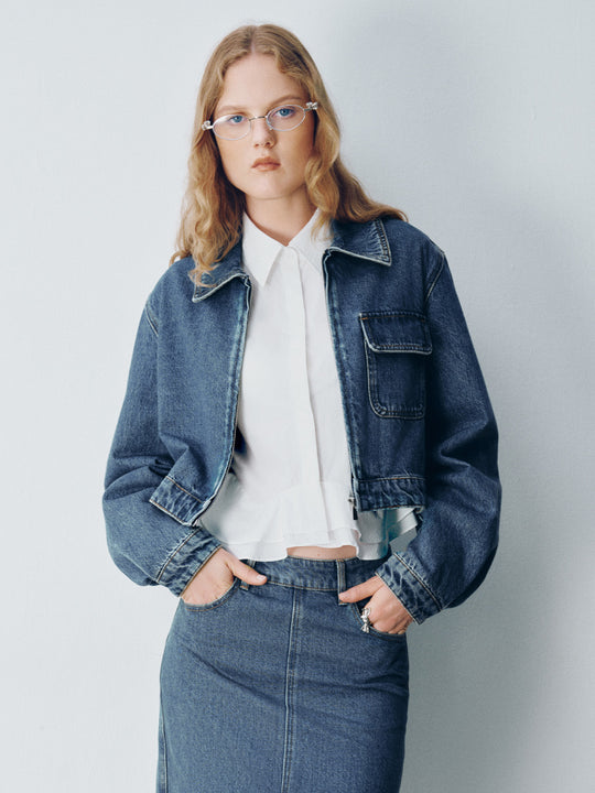 Zipper Front Loose Denim Shirt
