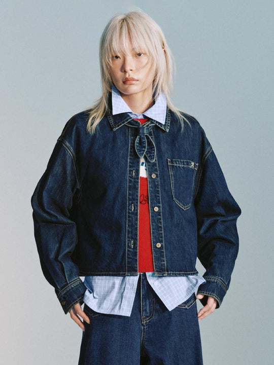 Bow Tie Patch Pocket Denim Shirts