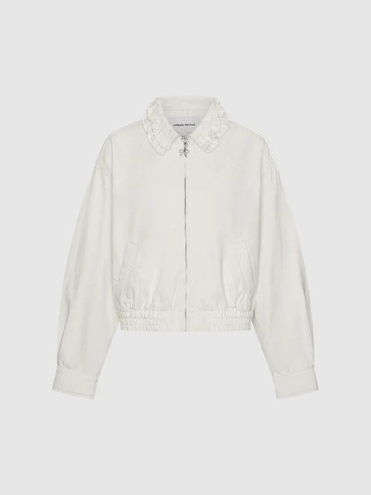 Ruffled Collar Cotton Lyocell Bomber Jacket