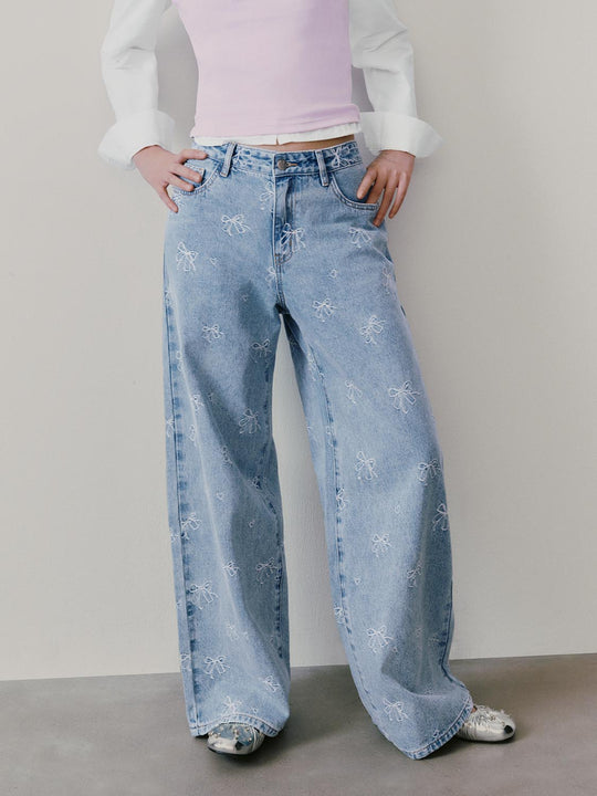 Bow Detail Wide Leg Jeans