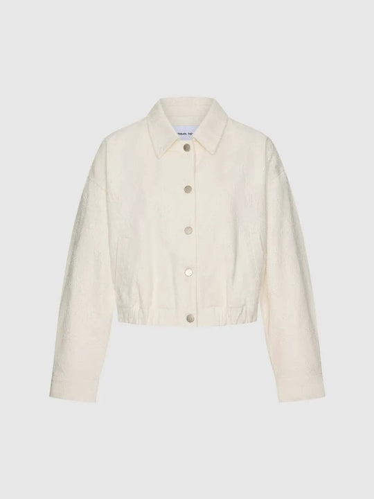 Cropped Cotton Textured Collared With Button Front Denim Jackets