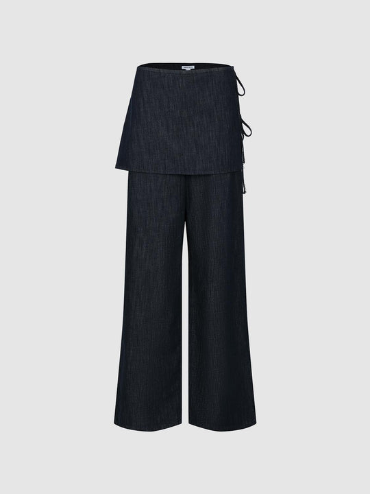 Overlay Detail Wide Leg Jeans