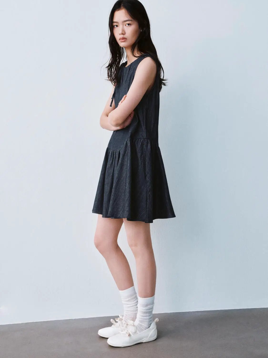 Drawstring Sleeveless Denim Midi Dresses by Urban Revivo Fashion