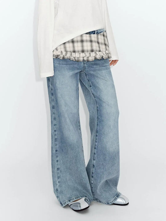 Check Skirts Overlay Flare Leg Jeans