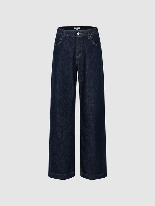 Stitch Detail Wide Leg Jeans