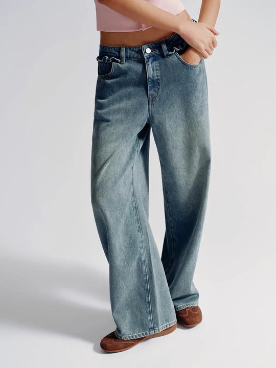 Wide Leg Jeans Non Stretch Denim With Relaxed Fit For Daily Wear