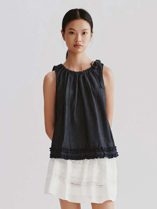 Chemises en denim sans manches avec bordure à volants