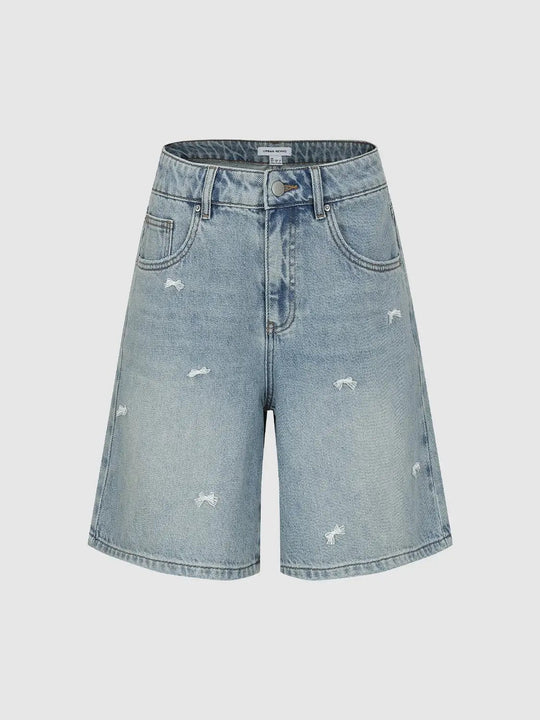 Bow Detail Denim Shorts For Everyday Casual Urban Wear