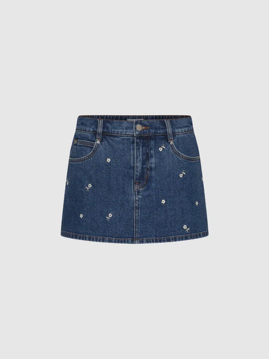 Cotton Denim Embroidered Floral Denim Shorts