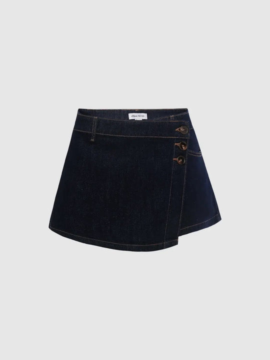 Asymmetric Button Front Denim Skirt