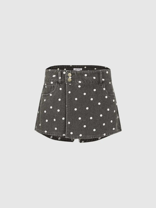100% Cotton Denim Polka Dot Pattern Pocketbag Medium Slight Stretch Fabric Skort