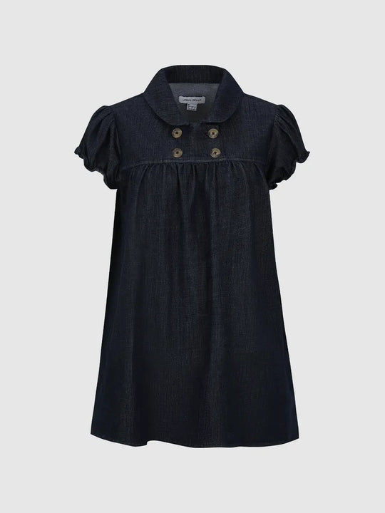 Denim Button Front Short Sleeve A-Line Dress
