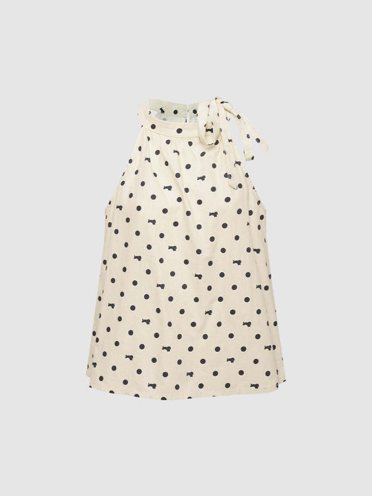 Polka Dot Sleeveless Cotton Linen Dress