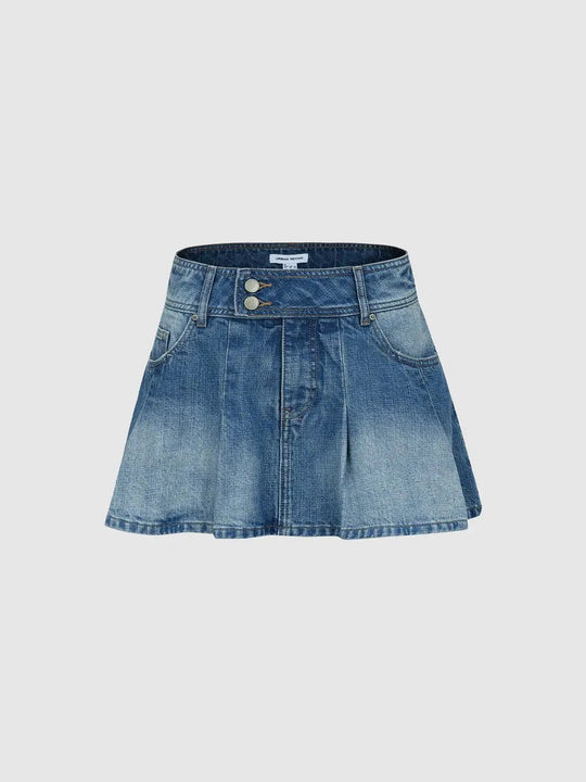 High-waisted Denim Pleated Skirt