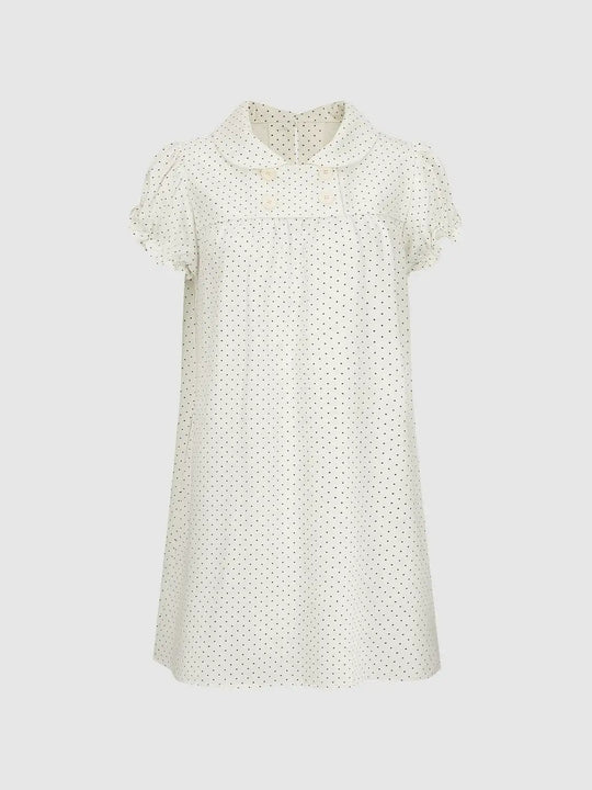 Polka Dot Lyocell Cotton Blend Puff Sleeve Dress
