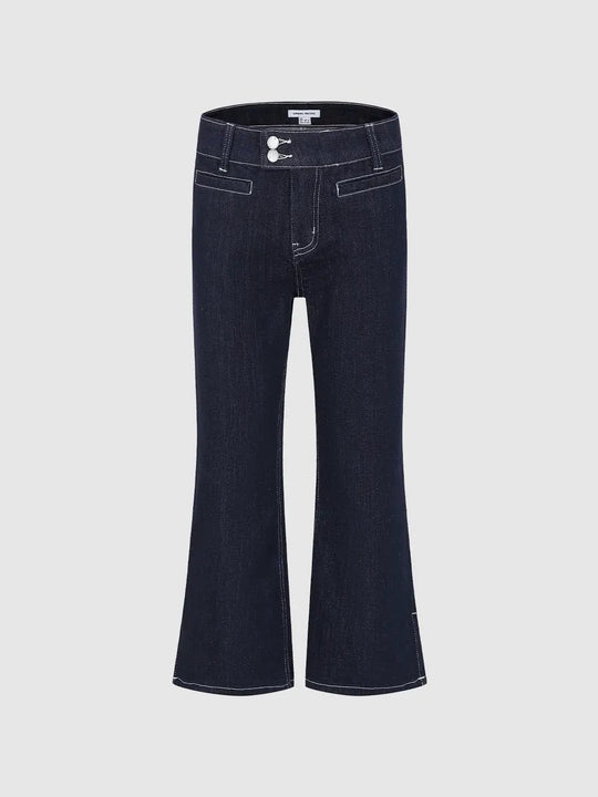Button Mid-waisted Wide-leg Denim Pants