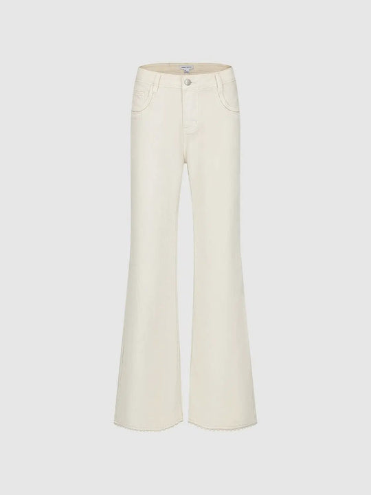 Pantalon évasé taille haute en mélange de coton à ourlet brut