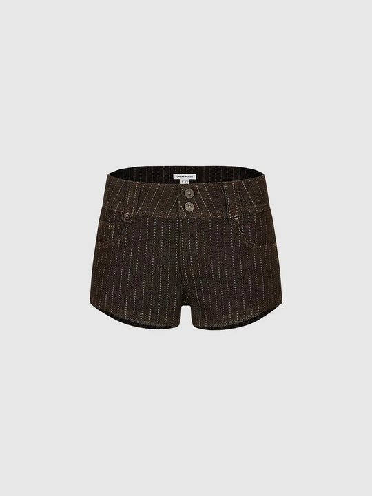 Striped High-waisted Cotton Blend Shorts