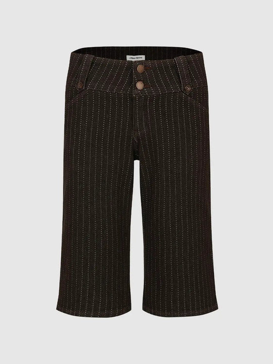 Tailored Pinstripe High-waisted Cotton Blend Shorts