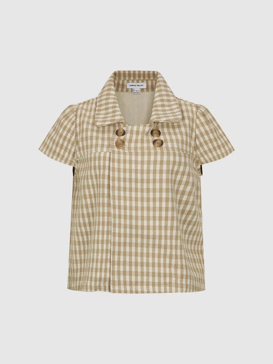 Camicia a maniche corte in cotone a quadri, con doppia abbottonatura e colletto